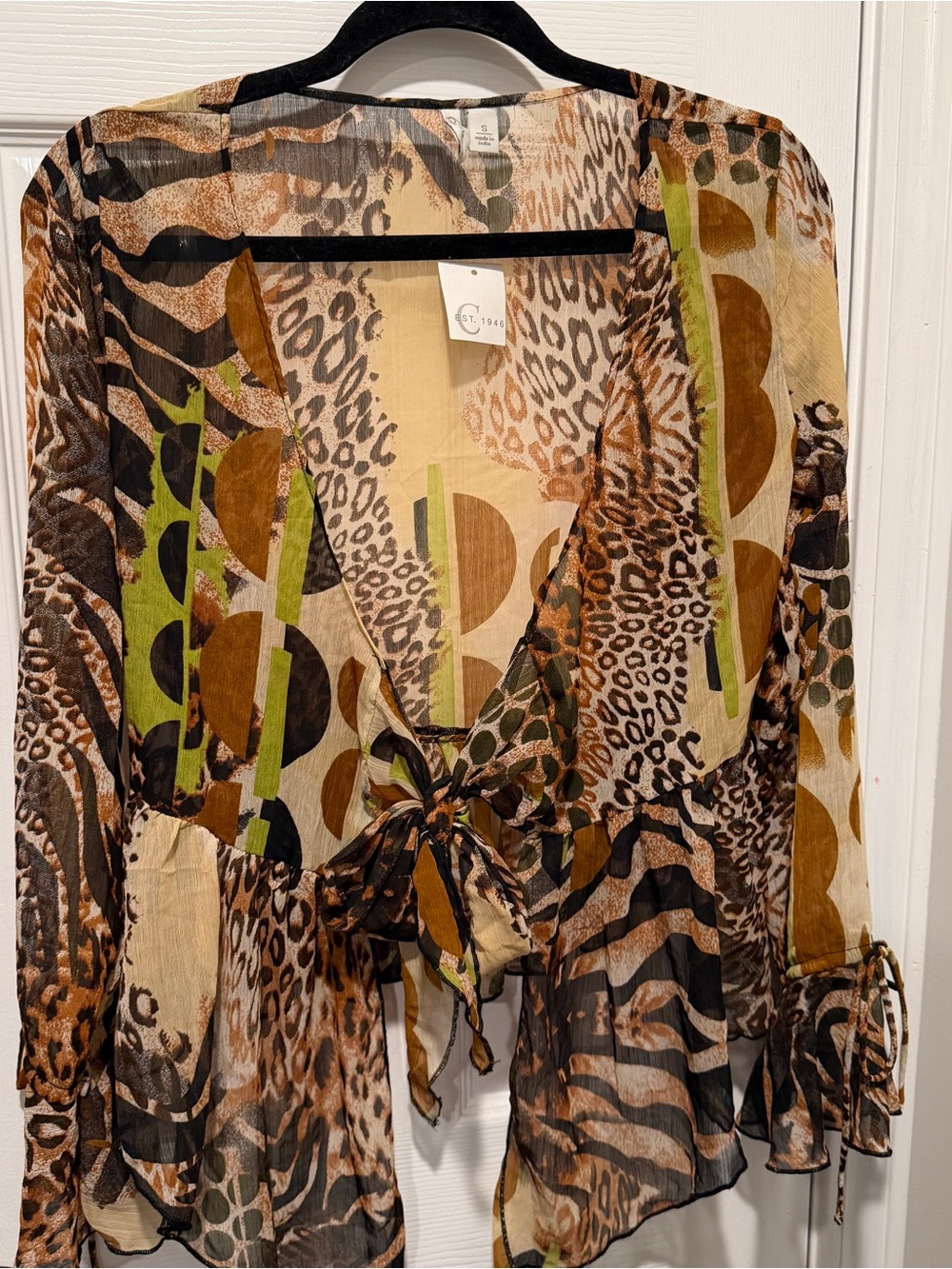 Cato NWT Animal Print Tie-Front Blouse Size Small
